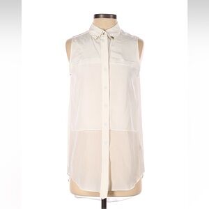 Anthropologie Zoa Sleeveless Button-Front Sheer Blouse - Ivory